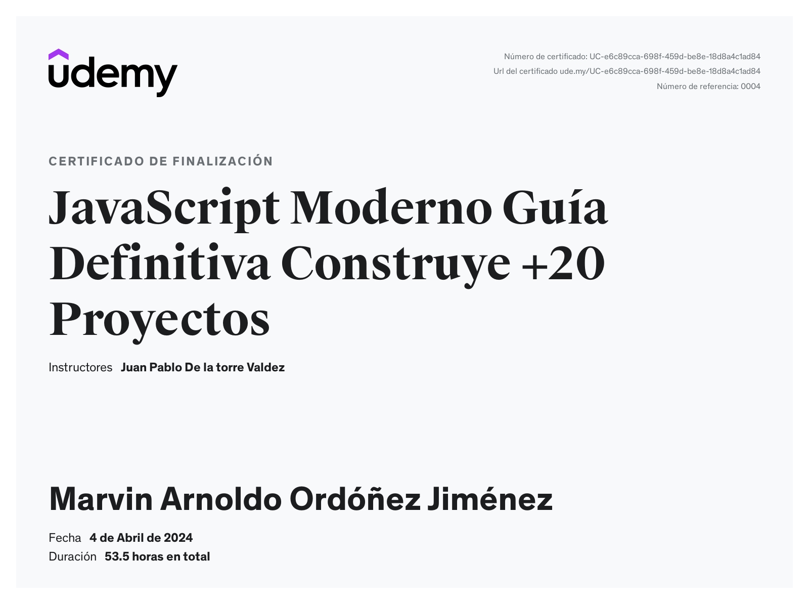 Certificado Javascript
